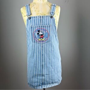 Disney Mickey Mouse Vintage Blue and White Striped Denim Bib Mini Dress S